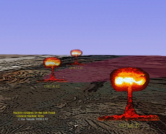 中国がシルクロードで実施した3回の歴史的なメガトン級の地表核爆発の鳥瞰図